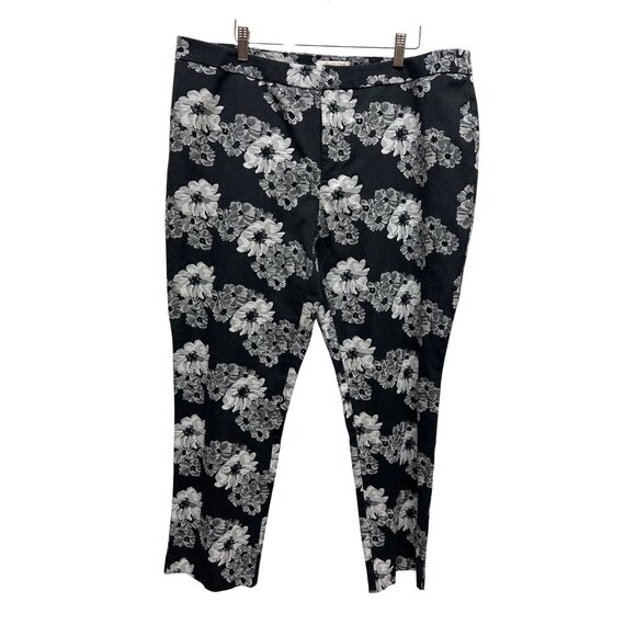 Coldwater Creek Black and White Floral Stretch Tapered Dress Pants - Picture 2 of 8